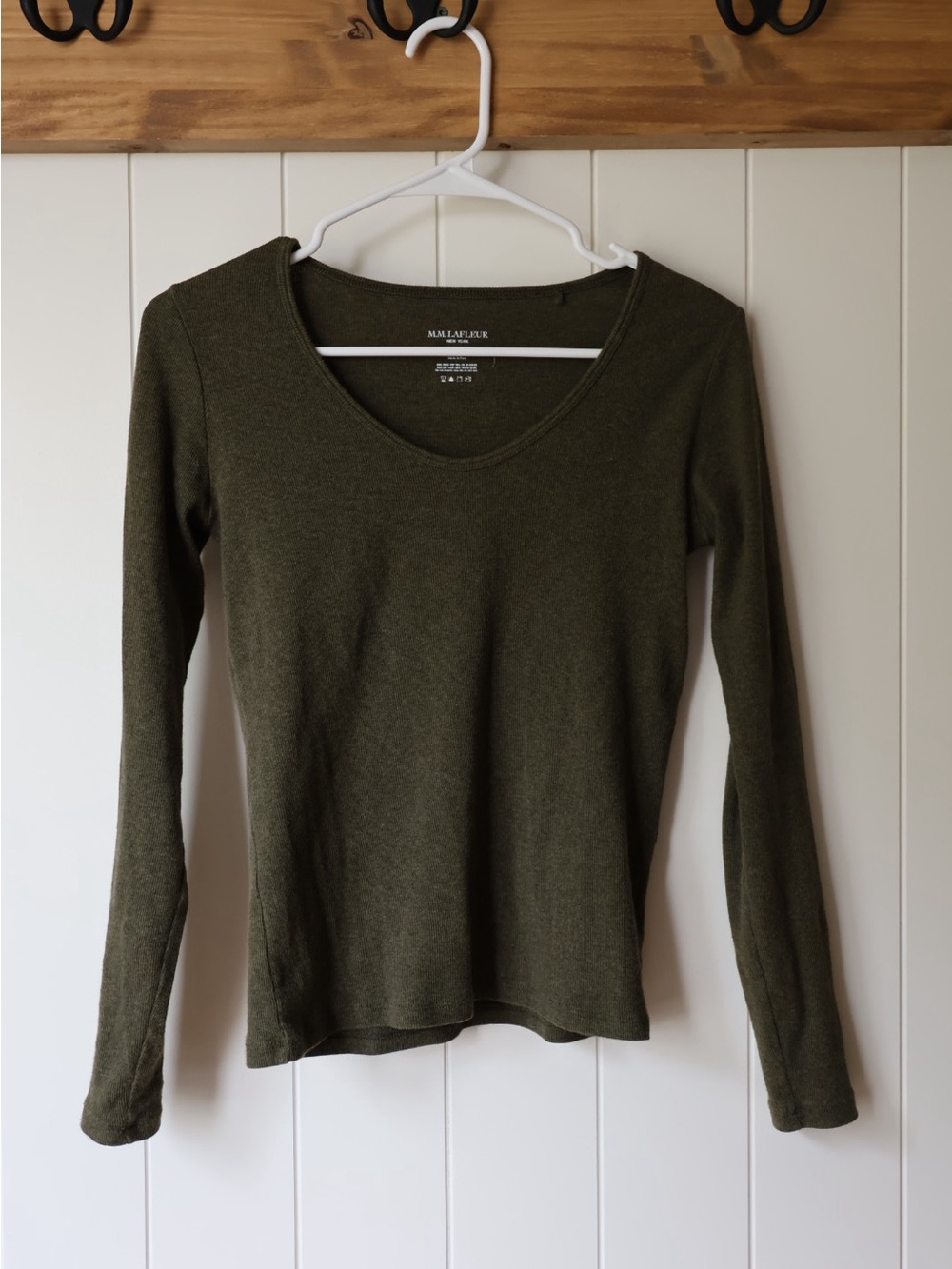 MM Lafleur The Marcia T-Shirt Ribbed Pima Cotton Army Melange Sz XS